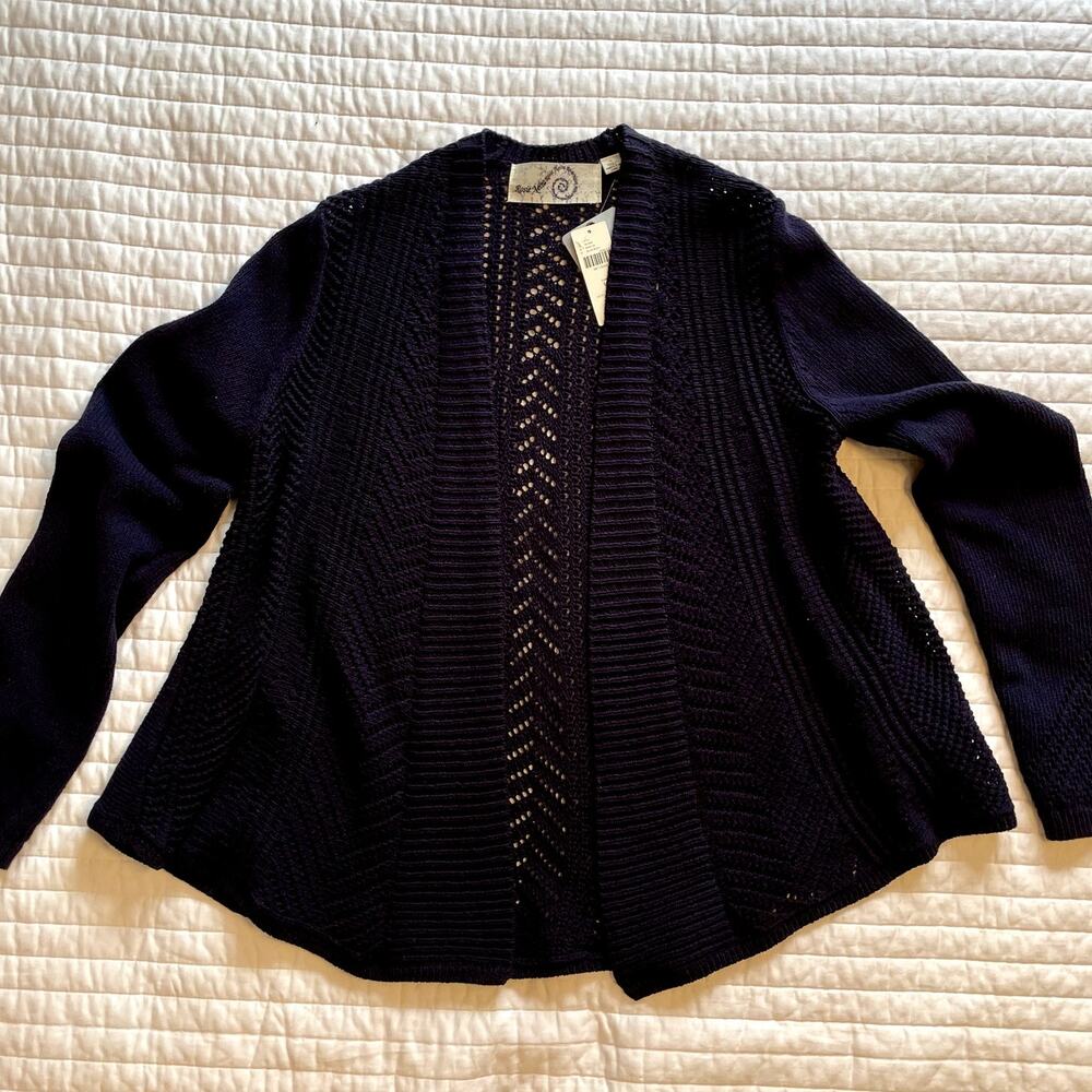 Anthropologie Rosie Neira Navy Pointelle Cardigan Womens Medium NWT
